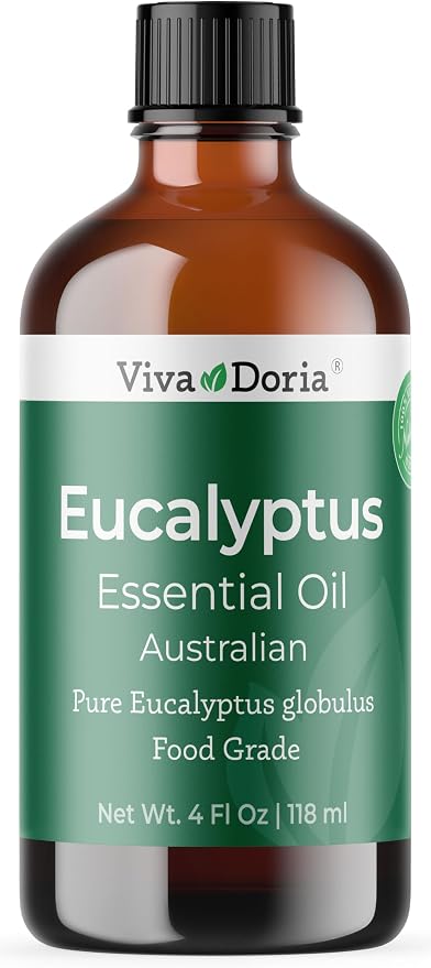 Viva Doria Eucalyptus Essential Oil, Food Grade, 118 ml (4 Fl Oz) | 100% Pure & Natural Eucalyptus Globulus, Australian Type | Aromatherapy Oil for Diffuser, Steam, and Massage