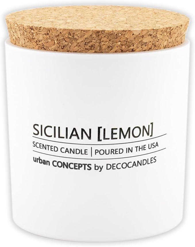 Urban Concepts by DECOCANDLES - Sicilian Lemon - Highly Scented Soy Candle - Long Lasting Fresh Citrus Aroma - Hand Poured in USA (9 Oz. Cork)