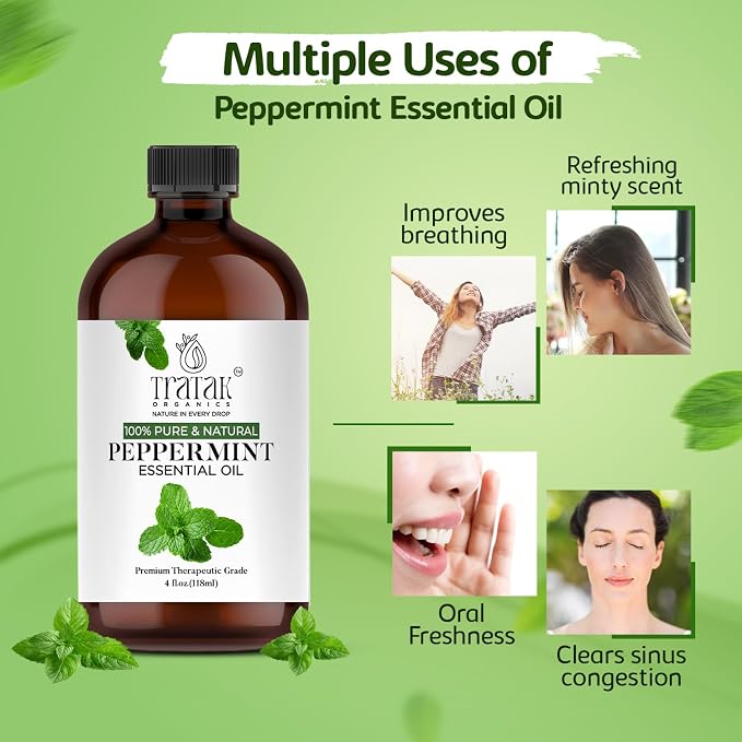 Peppermint Piperita Essential Oil – 4 Fl Oz – 100% Natural Piperita Oil - for Diffuser, Hair Care, Face, Skin Care, Aromatherapy, Scalp and Body Massage, Soap and Candle Making
