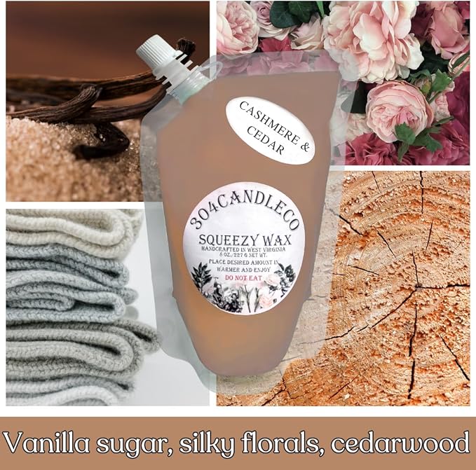 304CandleCo Large Squeeze Soy Wax Melt - 50 SCENTS! - Highly Fragrant & Hand-Crafted - Easy Mix & Match - American Made - Perfect for Wax Warmers (8oz, Cashmere & Cedar)