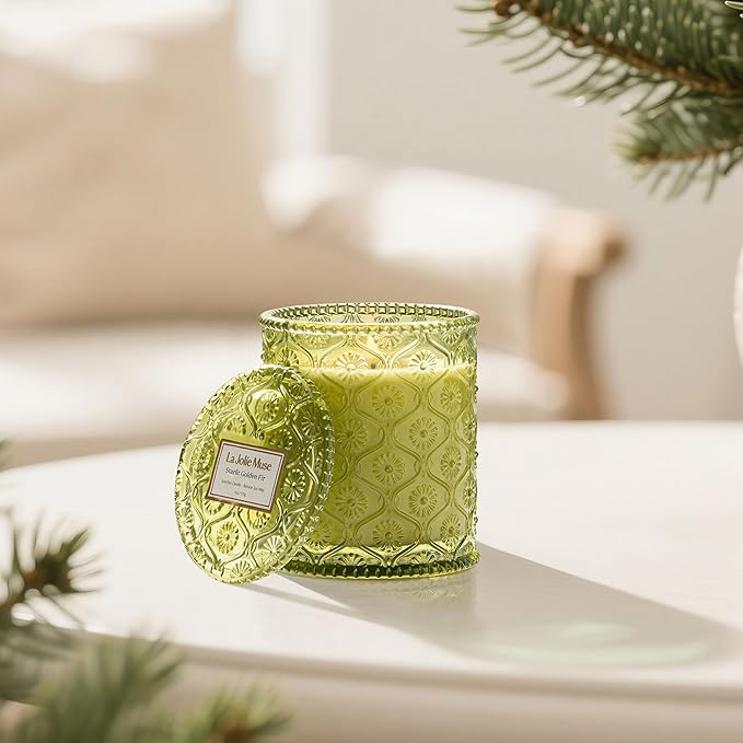 LA JOLIE MUSE Starlit Fir Pine Scented Candle for Home | Balsam & Cedarwood | Christmas Winter Holiday | Non Toxic Natural Soy | Green Jar Candle | Luxury Gifts for Women & Men | 40 Hrs