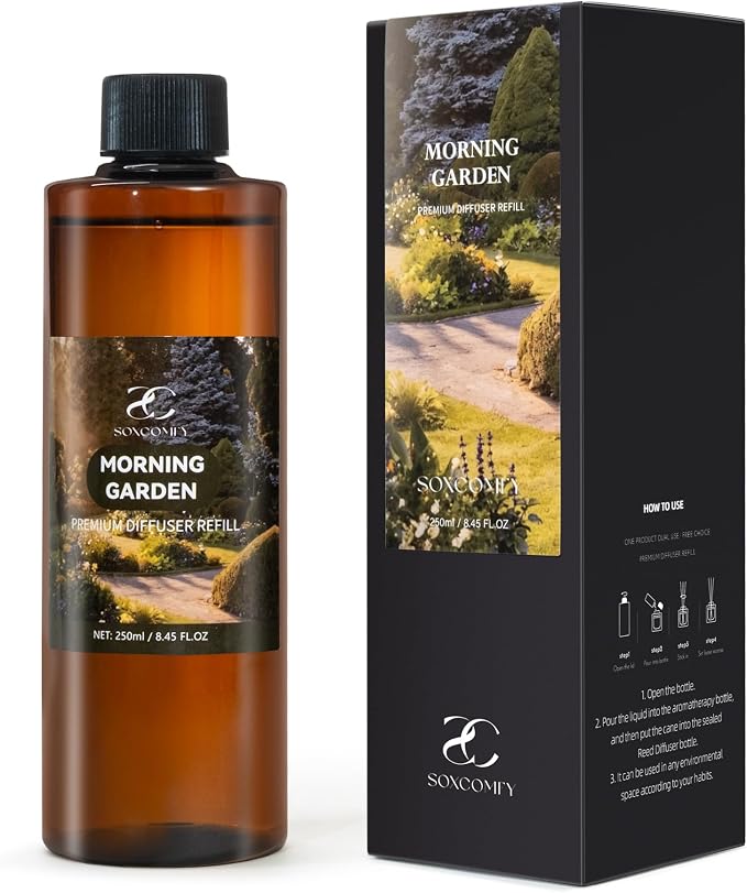Diffuser Oil Refill, 250ml / 8.45 fl oz, Morning Garden - Reed Diffuser Oil Refill for Home Fragrance, Scented Oil for Reed Diffuser Bottles, Citrus, Jasmine & Fir Notes