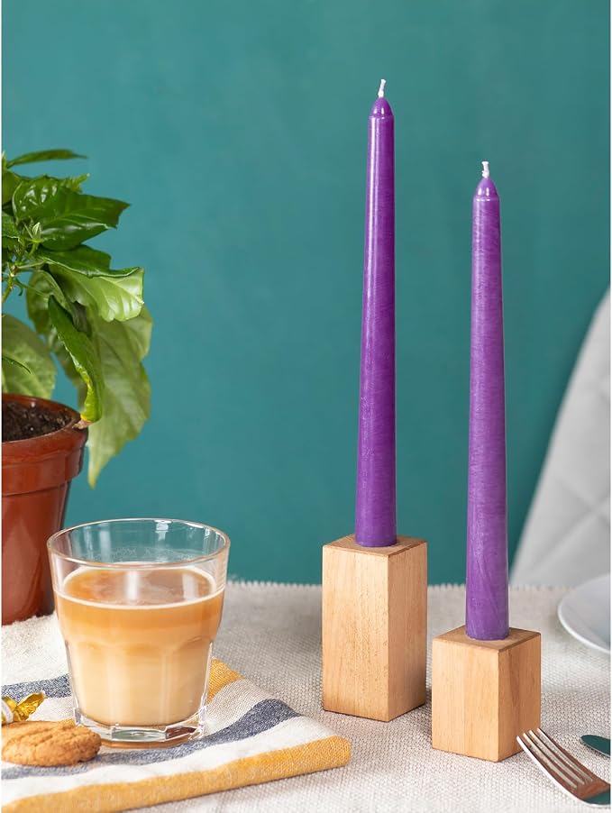 CANDWAX Purple 12 inch Taper Candles Pack of 4 - Unscented Smokeless Dripless Long Burning Christmas Tapered Candle Sticks - Perfect as Christmas Candle Sticks for Home Decor - Purple Taper Candles