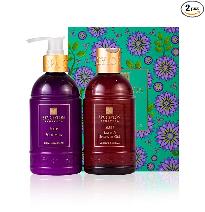 Spa Ceylon Sleep Bath & Body Duo Set | Luxury Lavender Ylang Ylang Body Wash & Lotion Set | Organic & Natural | Aromatherapy Bath Set | 250ml x 2