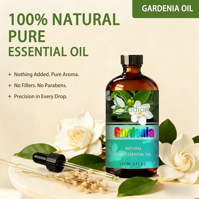 Gardenia Essential Oil - Gardenia Fragrance Oil for Diffuser, Massage, Humidifier, DIY Candle, Soap Making, Home, Bath, Yoga - 4 fl oz (120ml) - ZODION Essential Oils