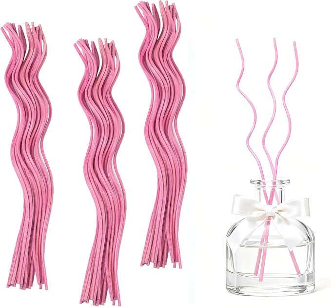 Featuman Pink Wavy Rattan Reed Diffuser Sticks, 60 Pcs Reed Diffuser Replacement Sticks for Aroma Fragrance Essential Oil, Room Decor, 11 Inch