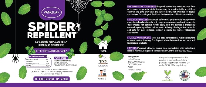 Peppermint Oil Insect & Spider Repellent Spray - All-Natural, Pet-Safe Bug Control for Home, Kitchen & Garden - 16 oz