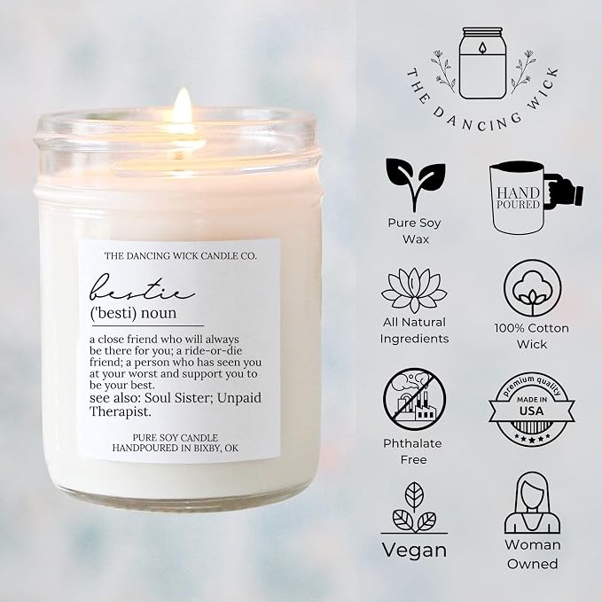 Bestie Candle – Lavender Vanilla Scented Soy Wax – Calming Gift – Friend, Soul Sister, Therapist – 8oz, Hand-Poured – Made in the USA (Bestie)