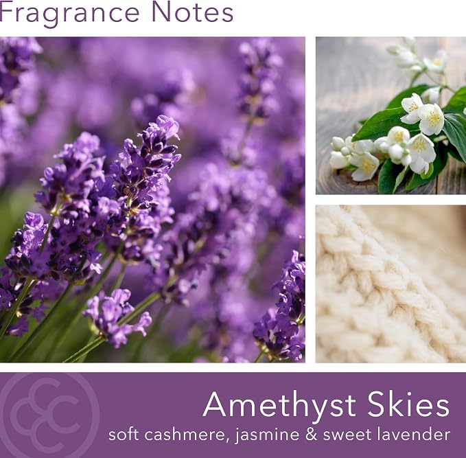 Colonial Candle Amethyst Skies Scented Candle, 2-Wick Natural Soy Blend Wax Candle Infused with Essential Oils, 14 oz Apothecary Glass Jar Candle - Made in The USA