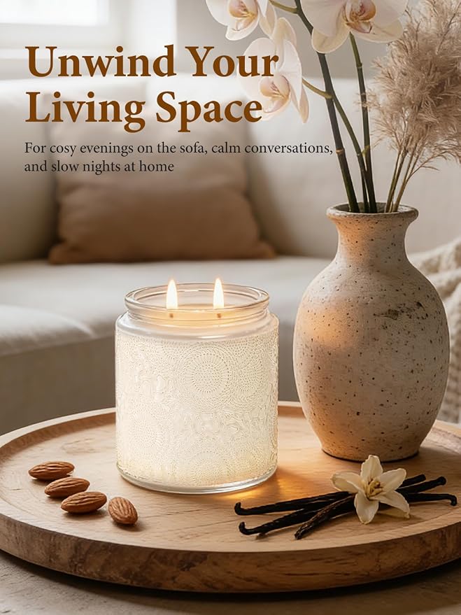 Cirhy Vanilla Scented Candle, White Candle–Home Scented Jar Candle with up to 50 Hour Burn Time, Natural Soy Wax, Dual Cotton Wicks, Aromatherapy for Sleep & Relaxation, Perfect Gifts for Women,7.4oz