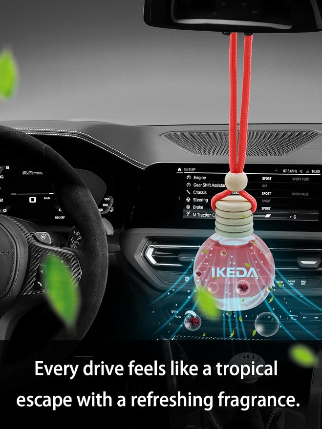Ikeda Car Air Freshener: Hanging Car Smell Air Freshener | 10ml Hanging Car Perfume | Long Lasting Fragrance | Strong Scents Diffuser for Auto Home (Cherry)