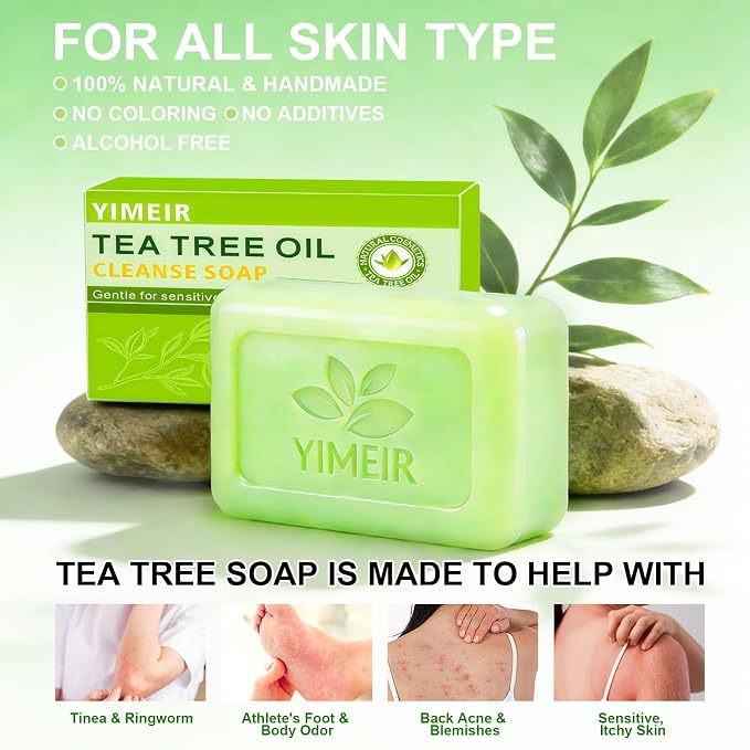 Tea Tree Oil Soap Handmade, About 4.5Oz, Tea Tree Soap Bar for Face & Body - Acne Treatment, Deep Cleansing for Oily & Sensitive Skin, Antibacterial & Soothing Bath Washing Soap Home & Outdoor Use