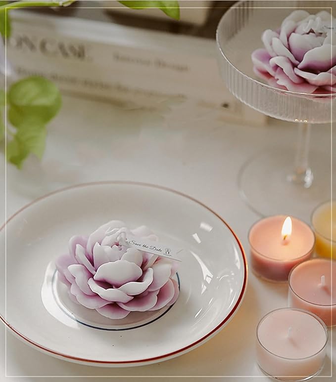 Jasmine Flower Shape Scented Candle,50G Multicolour Romantic Soy Wax Aesthetic Decorative Healing Candle for Valentine's Day Wedding Birthday,Prefect Gift for Meditation Stress Relief Mood (Purple)