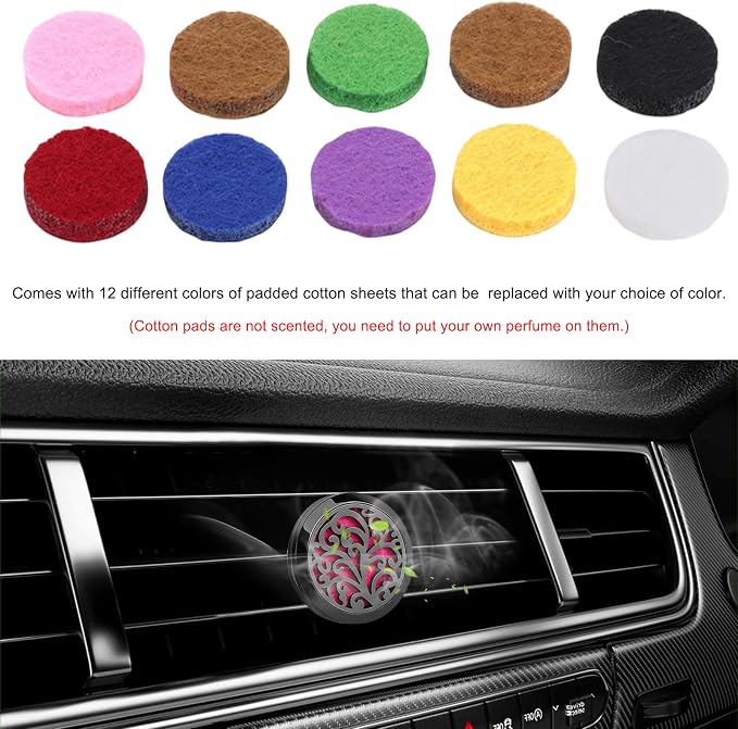 KVAEY 2PCS 30mm Car Diffuser Vent Clips, Tree of Life Aromatherapy Essential Oil Diffuser Locket with 12 Felt Pads, Stainless Steel Car Diffuser Locket Air Freshener (Style 4)