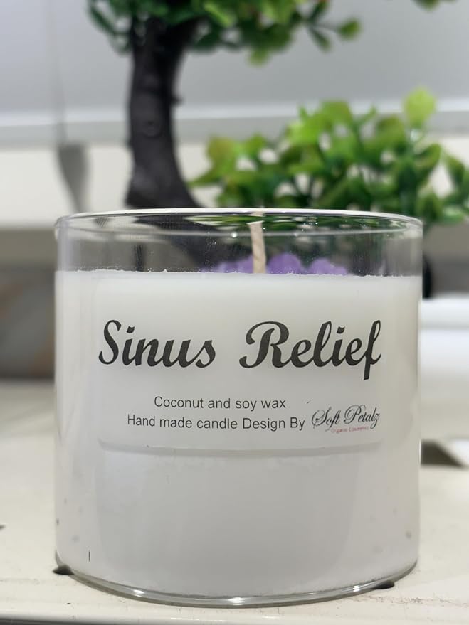Sinus Relief Soy Wax Candle with Peppermint, Eucalyptus, Lavender, and Menthol, 6 oz, New and Improved with Stronger Scent