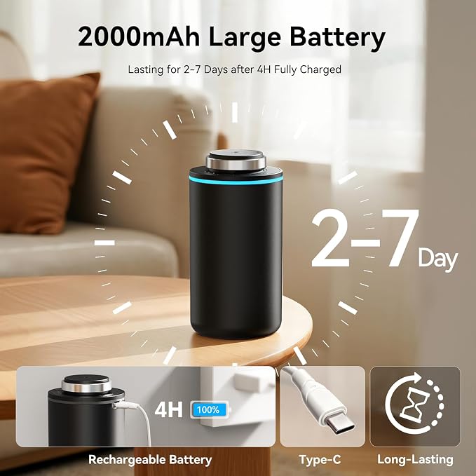 Essential Oil Diffuser,15ml Waterless Scent Diffuser,Rechargeable Portable Travel Diffuser with 3 Mist Mode & Timers,Dual Color LED Light,Small Car Air Freshener for Home,Office,Car, Black