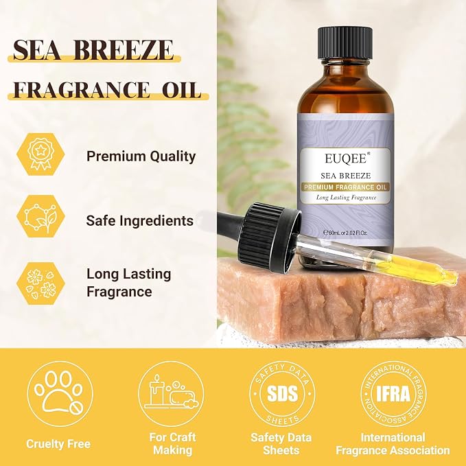 EUQEE Sea Breeze Fragrance Oil, Premium Essential Oil Scented Oil with Glass Dropper for Diffuser, DIY Soap, Candle Making - 2.02 Fl oz/ 60ML