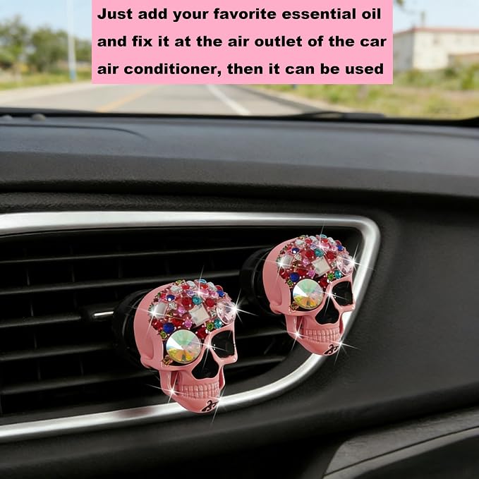 Gothic Skull Car Air Freshener Vent Clips with 2 Pads, Halloween Scented Car Accessories for Men Women, Automotive Interior Decor and Cool Car Fresheners for Men， Spooky Gift Idea-A6