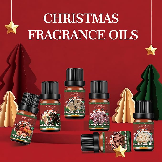 Christmas Essential Oils for Diffuser - Holiday Essential Oils Gift Set, 6 x 10ml Christmas Scents Including Gingerbread, Candy Cane, Apple Cider and More - Winter Diffuser Oils for Home
