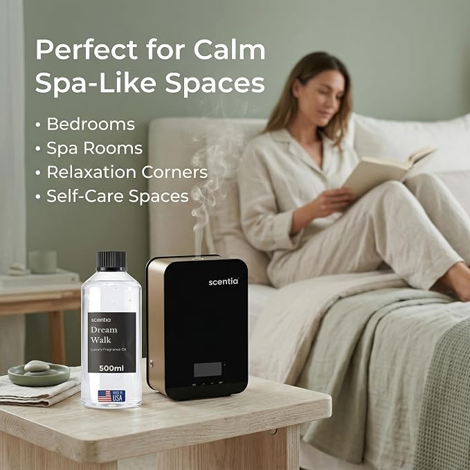Scentia Dream Walk Diffuser Oil for HVAC Scent Machine – Hotel Fragrance Inspired by 5-Star Spa Resort – 500 mL – White Tea, Cedarwood & Amber Oil for Commercial & Cold Air Diffusers, Made in USA