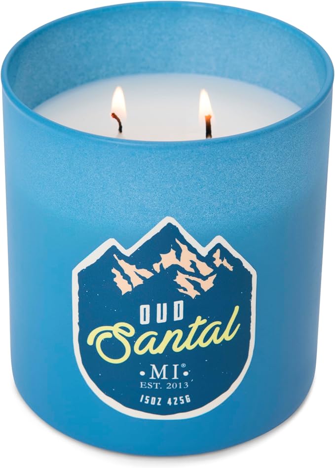 Manly Indulgence Oud Santal Scented Candles for Men, 2 Wick, 15 oz Premium Soy Blend Wax, 60H Burn, Candles for Home Scented – Made in The USA