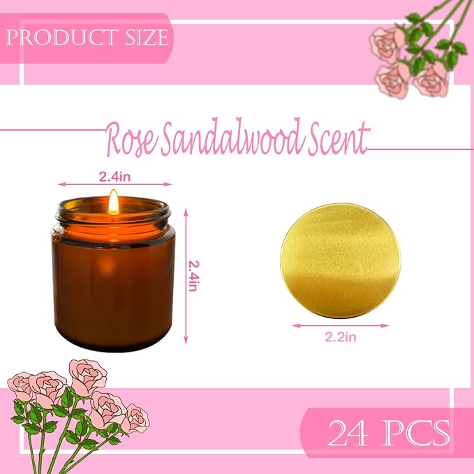 24 Pcs 4 Oz Mini Soy Candles,Rose Sandalwood Scented Candles Set,Bulk Aromatherapy Candle,Suitable as Gifts or Souvenirs for Occasions Such as Birthdays and Weddings.