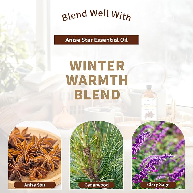 EUQEE Anise Star Essential Oil 4oz / 118ML Large Capacity Anise Star Essential Oil Pure & Premium Essential Oil with Glass Dropper for Candle Soap Making, Diffusers