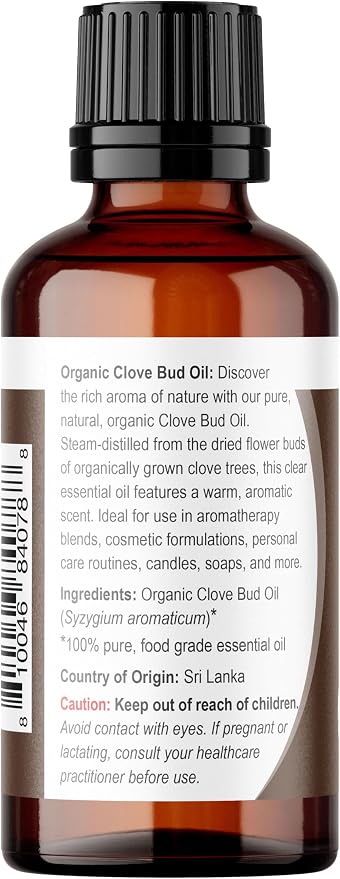 Viva Doria Clove Bud Essential Oil, USDA Certified Organic Clove Oil, 100% Pure, Natural Essential Oil, Undiluted, for Aromatherapy | Food Grade, 30 mL (1 Fluid Ounce)