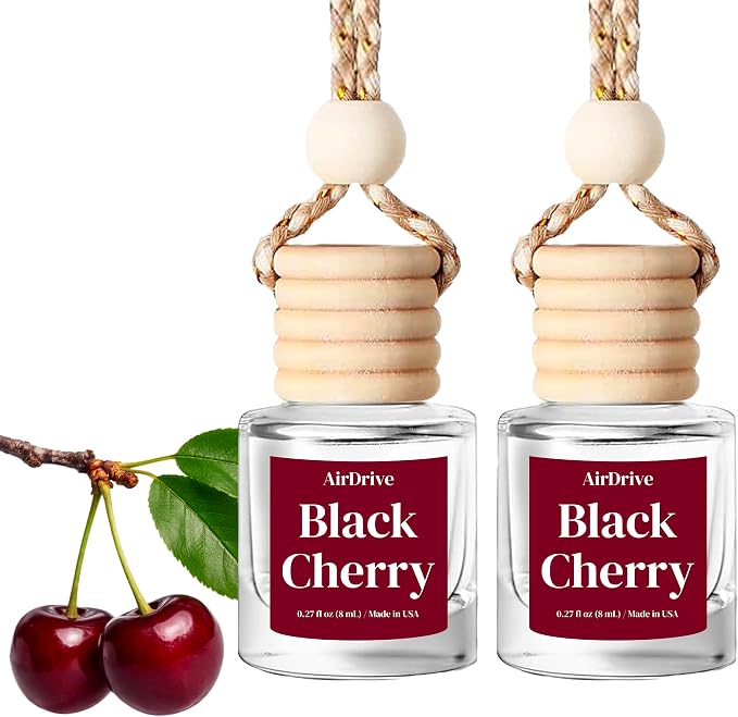 Car Air Freshener Black Cherry 2 Pack Hanging Air Freshener Diffuser, Cute Car Accessories Air Freshner for Women & Men Gift Non-Toxic Car Scent Long Lasting Oil Diffuser Made in USA