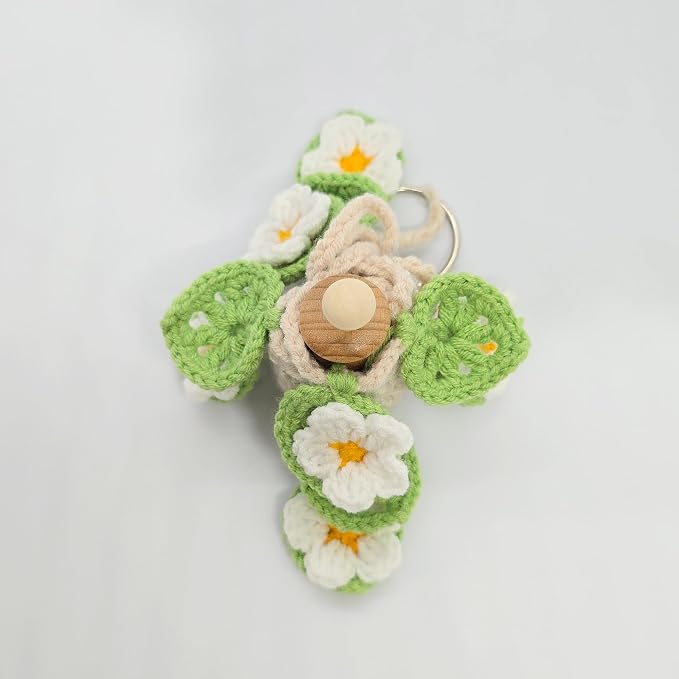 Crochet Car Air Freshener Succulent Daisy Accessories - 12ml Empty Refillable Oil Diffuser Bottle, Crochet Hanging Plant Car Decor Mirror Accessories For Women and Men