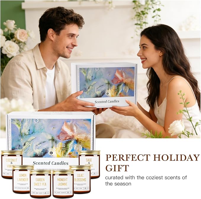 Candles for Home Scented - Soy Candles Non Toxic, 6 Pack Candle Gift Set, Long Lasting Scented Candles with Lavender, Lemon, Vanilla, Coconut, Jasmine, Sage -Floral & Fruity Scents