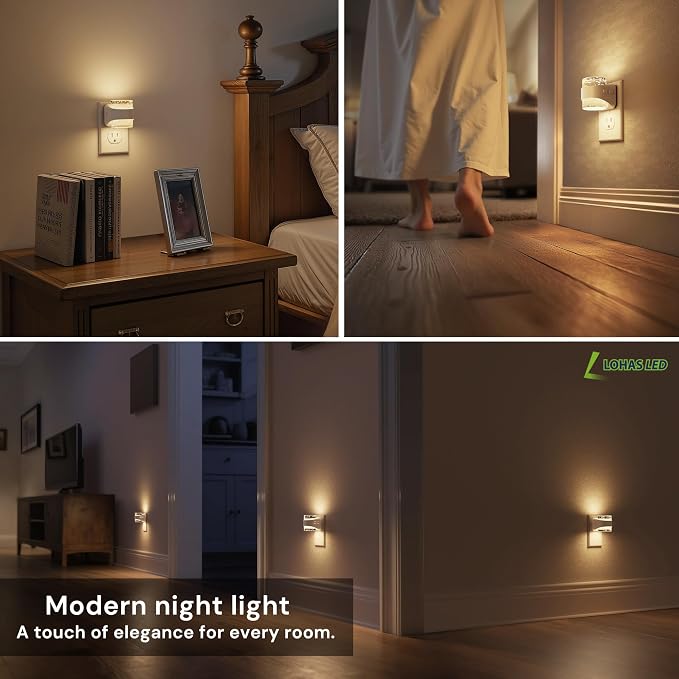 L LOHAS LED Night Light, 3000K Bubble Night Lights Plug into Wall, 2 Pack Acrylic Night Lights with Light Sensor, Adjustable Brightness,Soft White Plug in Nightlights for Rooms Bathroom Hallway