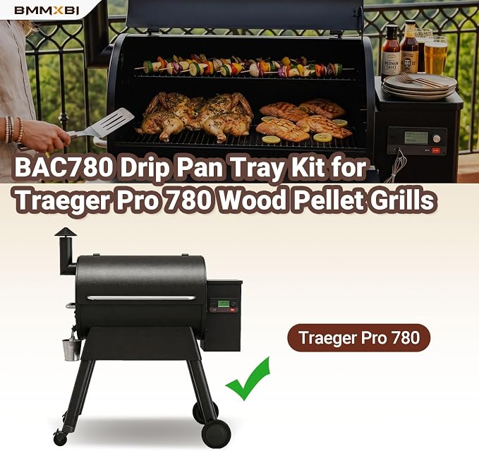 Drip Pan Heat Baffle and 6-Pack Aluminium Grease Drip Tray Liners Replacement Parts for Traeger Pro 780 Pellet Grills, Heavy-Duty Drip Tray Liner for Traeger BAC780 Grill Accessories