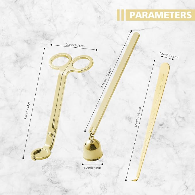 PATOISE 3 in 1 Candle Snuffer Set, Candle Wick Trimmer Cutter Mini, Candle Accessory, Candle Wick Dipper, for Candle Aromatherapy Lovers(3PCS Gold)