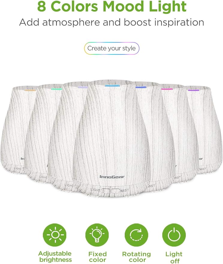 InnoGear Essential Oil Diffuser with Oils, 100ml Aromatherapy Diffuser with 6 Essential Oils Set, Aroma Cool Mist Humidifier Gift Set, Grey Wood Grain