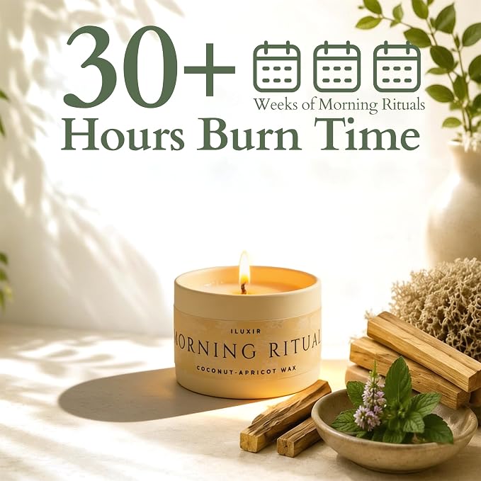 Palo Santo & Sandalwood Scented Candle, 5Oz Coconut Apricot Wax, Aromatherapy Candle for Yoga, Meditation & Morning Ritual, Non-Toxic Phthalate-Free, Vegan, Clean Burn- Perfect for Luxury Gift