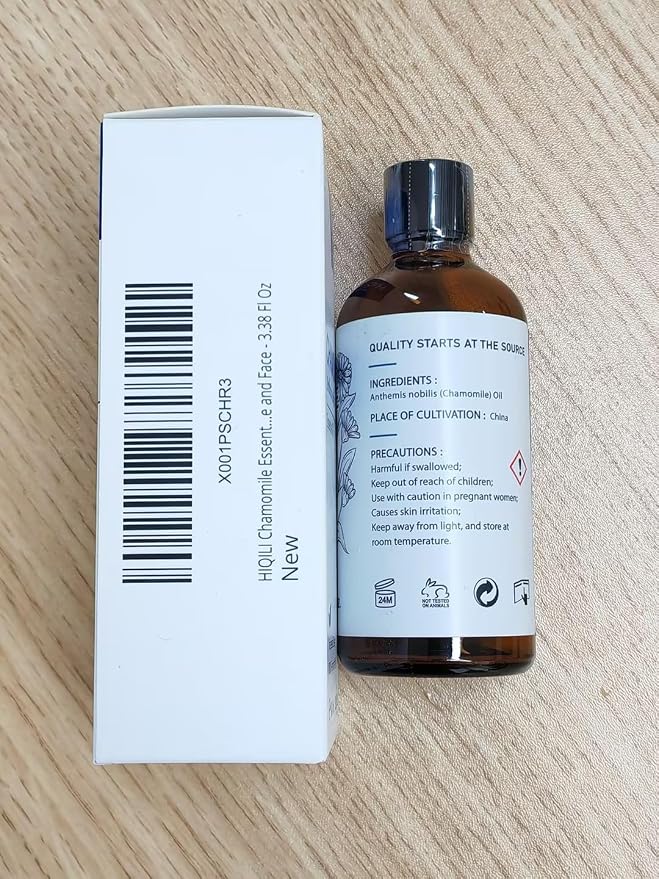 HIQILI 100ML Chamomile Essential Oil, Chamomile Oil for Diffueser, Skin, Soap, Shampoo - 3.38 Fl Oz