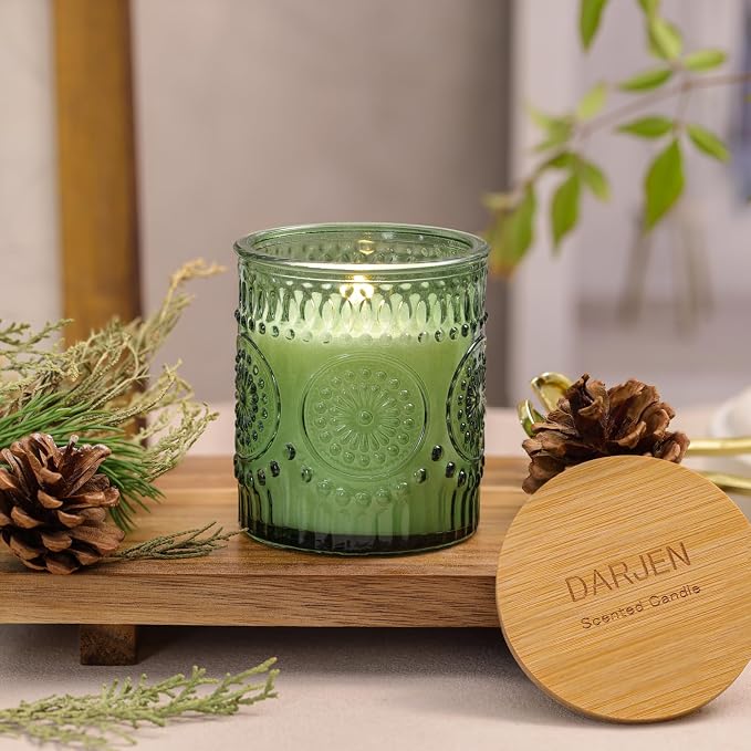 DARJEN Pine& Fir Candles for Home- 5.3oz 35H Natural Soy Wax Aromatherapy Jar Candle with Strong Scent, Decorative Aesthetic Candles for Odor Elimination, Living Room, Kitchen, Luxury Gift