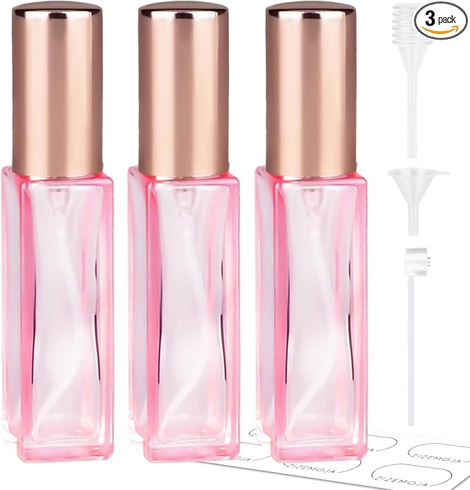 Perfume Travel Refillable Atomizer, 3 Pack 10ml Leak Proof Refillable Perfume Bottle for Air Travel, Purse and Business Trips, Glass Atomizer Sprayer for Cologne with Funnel & Pipette