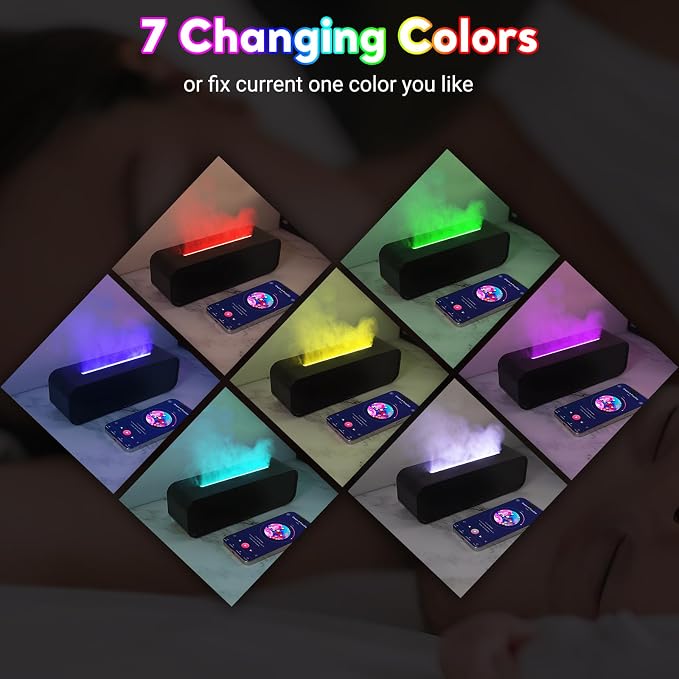 Essential Oil Diffuser, Flame Oil Diffuser - Aromatherapy Humidifier, Sound Activated Music Sync Infrared Remote Control - Perfect for Bedroom Home Office (250ml Rainbow Flame, Black)