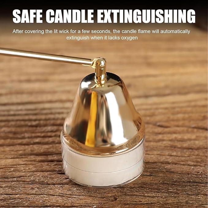 Candle Snuffer, Candle Snuffers Wick Snuffer, Candle Accessory, Extinguish Candle Flame Safely with Long Handle Putting Out Fire, Candle Extinguisher Tool (Gold)