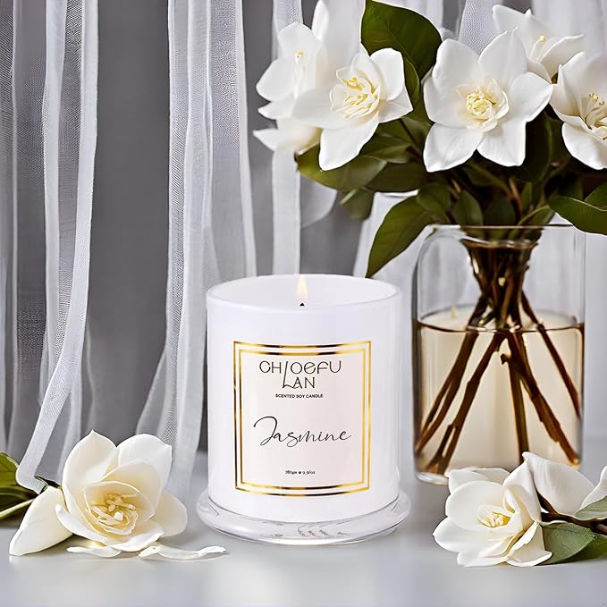 Jasmine Candle, Mothers Day Gifts Candles for Women, Scented Candles for Home Decor, Luxury White Natural Soy Candle, Wedding, Bachelorette & Bridal Shower Gift for Bride, 70 Hours 10 oz