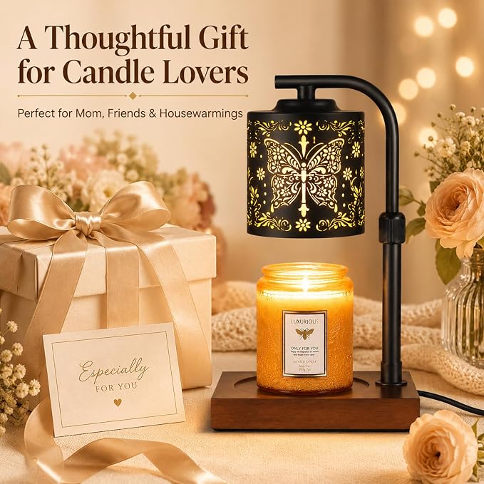 mocosa Candle Warmer Lamp with Adjustable Height Dimmable for New Home Decor Electric Candle Warmer for Jar Candles Birthday Gifts for Women Mom(Crucifix Butterfly)