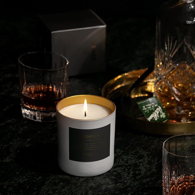 Moodcast Sinner Scented Candle - Aesthetic Candle for Home, Smoke, Leather & Vetiver, Clean Coco Wax Blend, Vegan, Paraben Free, 45-Hour Long Lasting Burn - 8oz