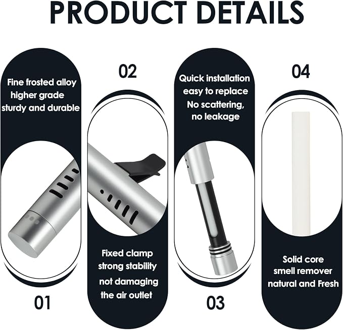 2 Pcs Car Air Essential Oil Diffuser Vent Clip with 12 Pcs Odorless Refill Sticks, Premium Aluminum Air Freshener Diffuser Suitable for Cars, Office, Kitchen (Red, 2 Pcs) (Silver-2 Pcs)