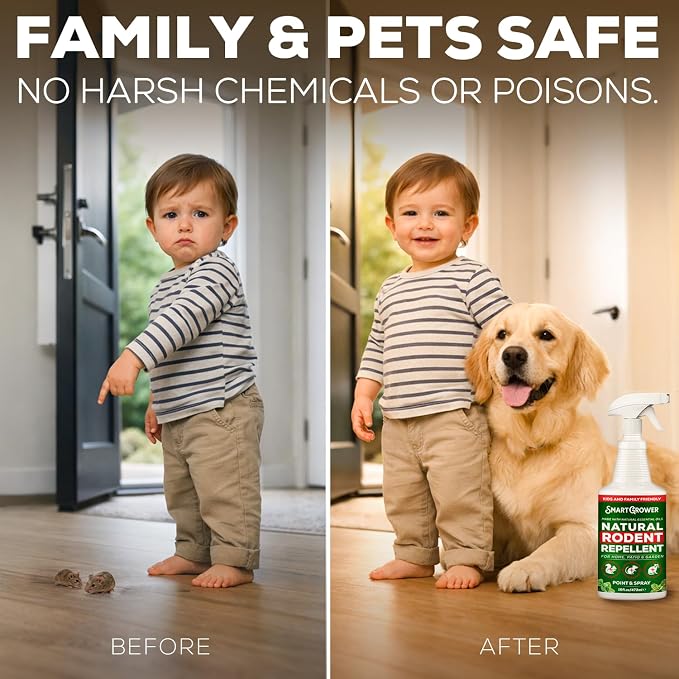 Smart Grower Peppermint Oil Spray for Rodents – Maximum Strength Ready to Use Peppermint Spray for Rodent, Mice, Squirrels – Indoor, Outdoor & Car Engine Protection – 16 oz