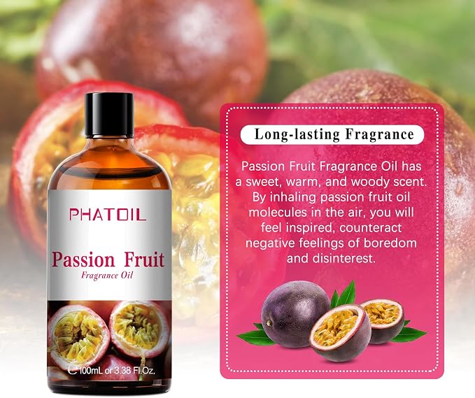 PHATOIL 3.38FL.OZ Passion Fruit Fragrance Oils for Aromatherapy, Essential Oils for Diffusers for Home, Perfect for Diffuser, Yoga, Skin Care, DIY Candle and Soap Making - 100ml