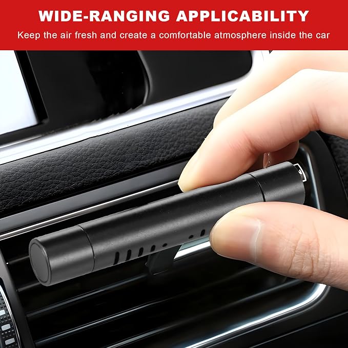 2 PCS Car Air Freshener Diffuser Vent Clips, Refillable Cylindrical Oil Diffuser Clip with 12 Unscented Refill Sticks, Essential Vent Air Freshener Interior Decor for Women Men (Black)