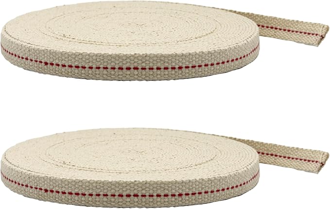 Light of Mine - 1/2" Inch 33' Foot, 100% Cotton Flat Wick - 2 Pack for Paraffin Oil, Kerosene Based Lanterns, and Oil Lamps with Genuine Red Stitch (1/2" - 33' Roll, 2pk)