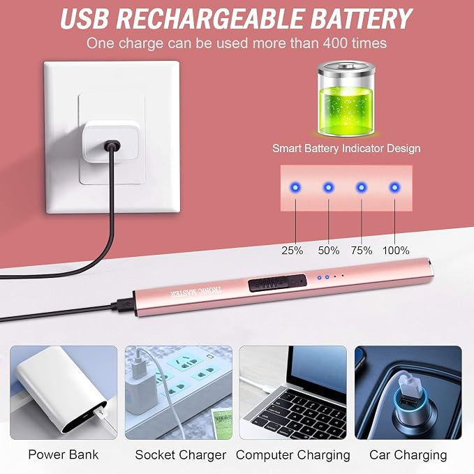Electric Candle Lighter Valentine's Day Gifts for Women Mom Men Wife USB Arc Rechargeable Windproof Lighter for Candle BBQ Birthday Housewarming Gift Idals (Rose Gold)